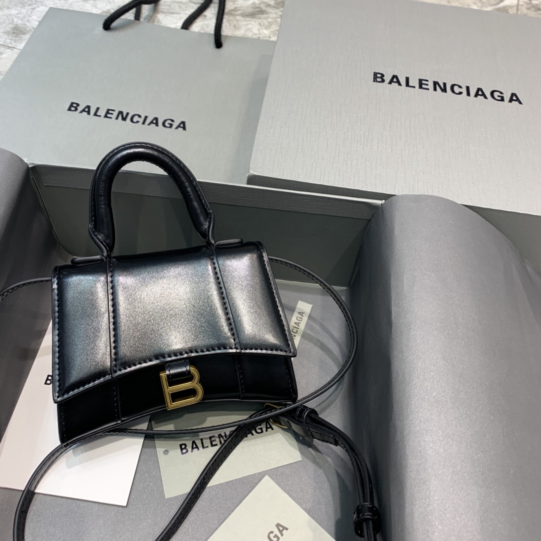 Balenciaga Hourglass Mini Handbag In Black, For Women, Women’s Bags 4.7in/12cm