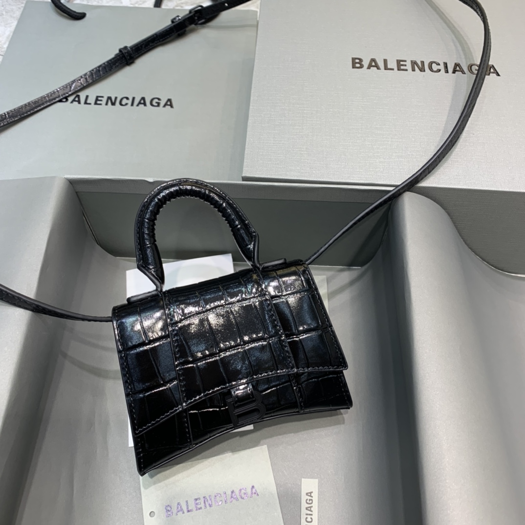 Balenciaga Hourglass Mini Handbag In Black, For Women, Women’s Bags 4.7in/12cm