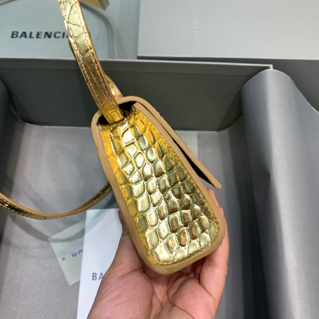 Balenciaga Hourglass Mini Handbag In Gold, For Women, Women’s Bags 4.7in/12cm