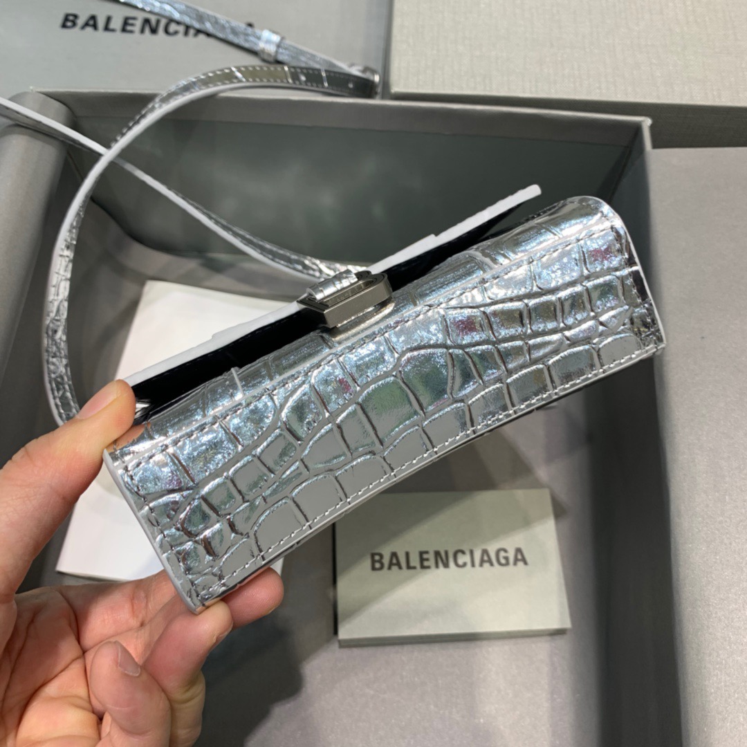 Balenciaga Hourglass Mini Handbag In Sliver, For Women, Women’s Bags 4.7in/12cm 6373721S4CY8110