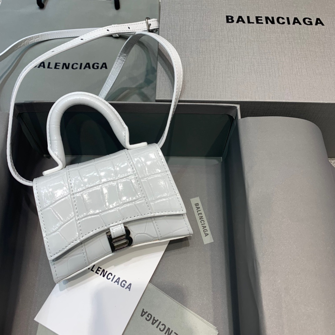 Balenciaga Hourglass Mini Handbag In White, For Women, Women’s Bags 4.7in/12cm 6373721LR6Y9016