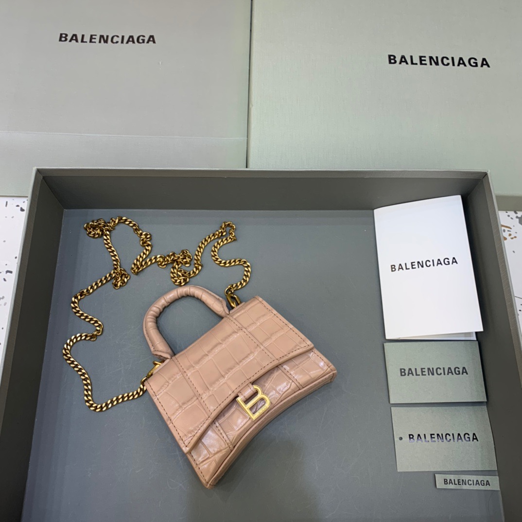 Balenciaga Hourglass Mini Handbag With Chain In Beige, For Women, Women’s Bags 4.7in/12cm