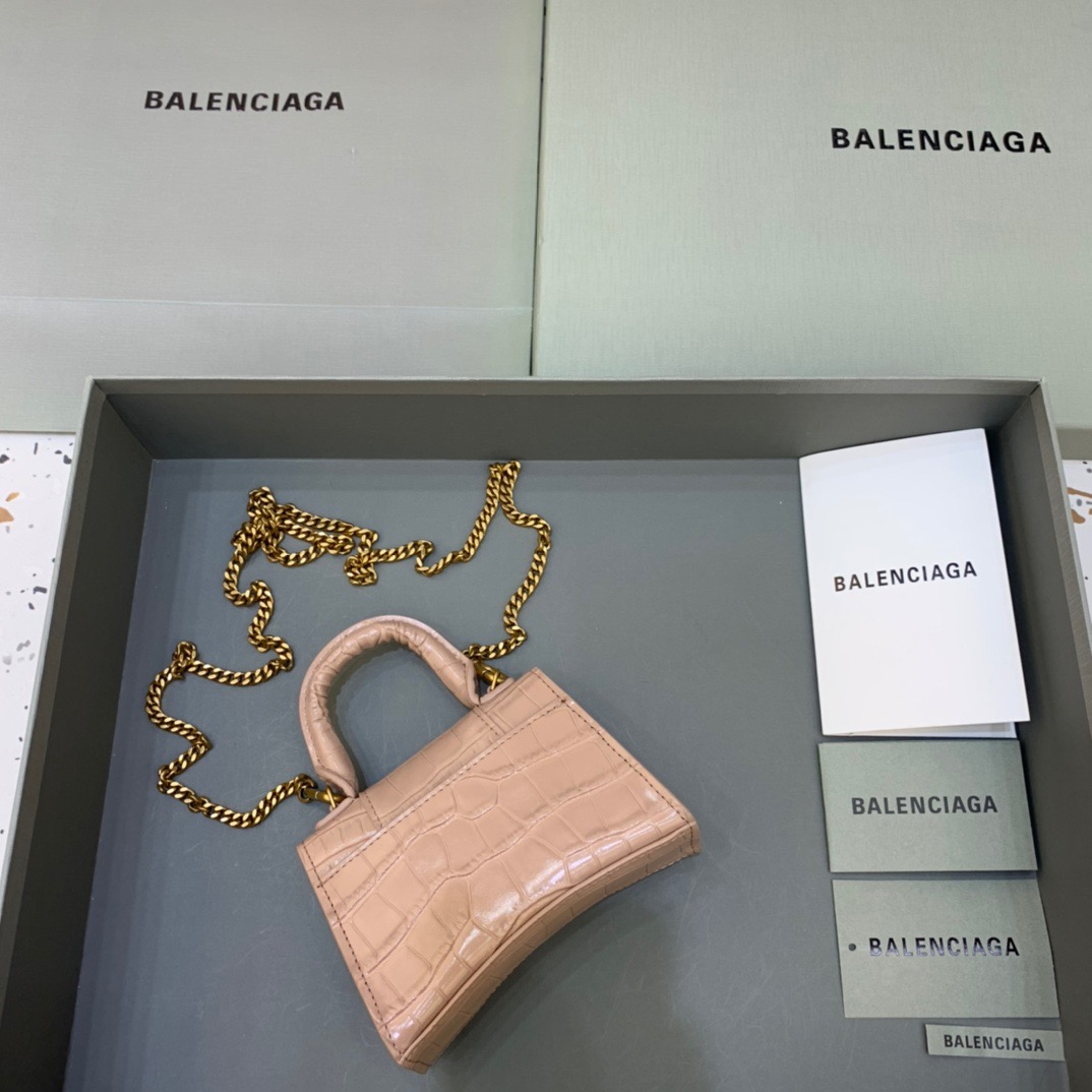 Balenciaga Hourglass Mini Handbag With Chain In Beige, For Women, Women’s Bags 4.7in/12cm