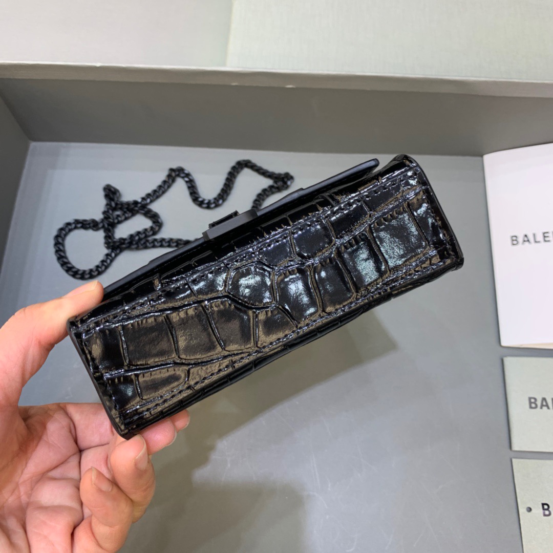 Balenciaga Hourglass Mini Handbag With Chain In Black, For Women, Women’s Bags 4.7in/12cm