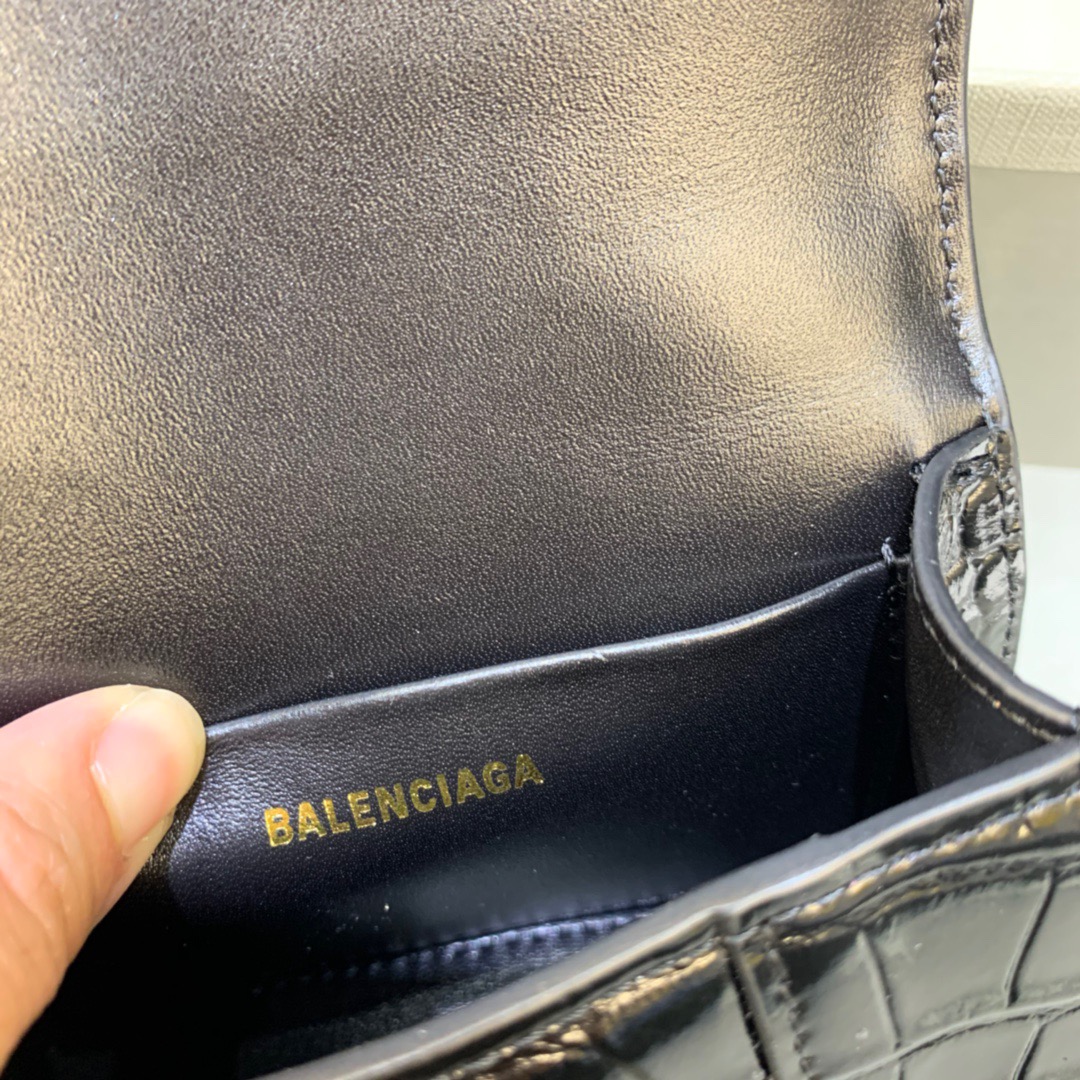 Balenciaga Hourglass Mini Handbag With Chain In Black, For Women, Women’s Bags 4.7in/12cm