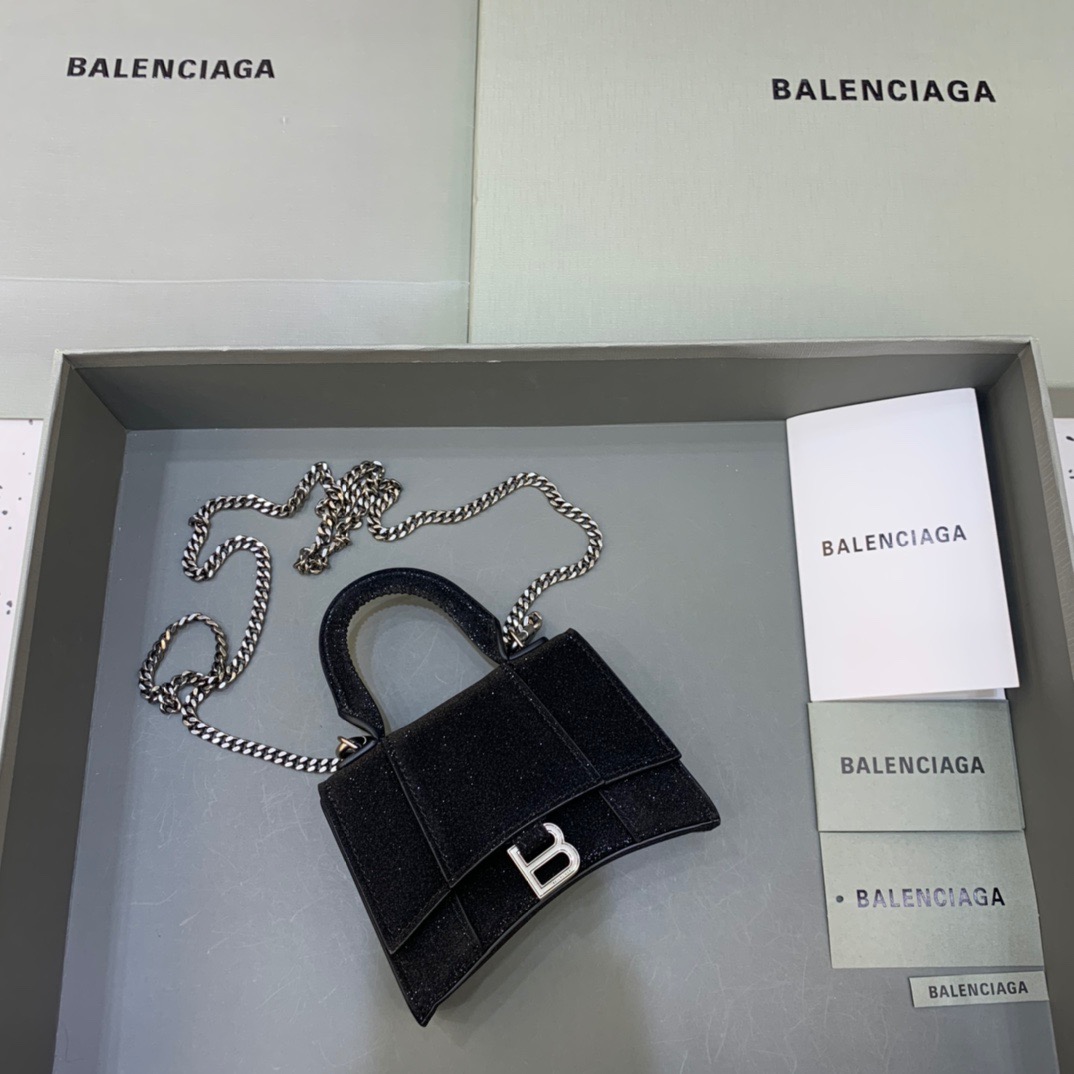 Balenciaga Hourglass Mini Handbag With Chain In Black, For Women, Women’s Bags 4.7in/12cm