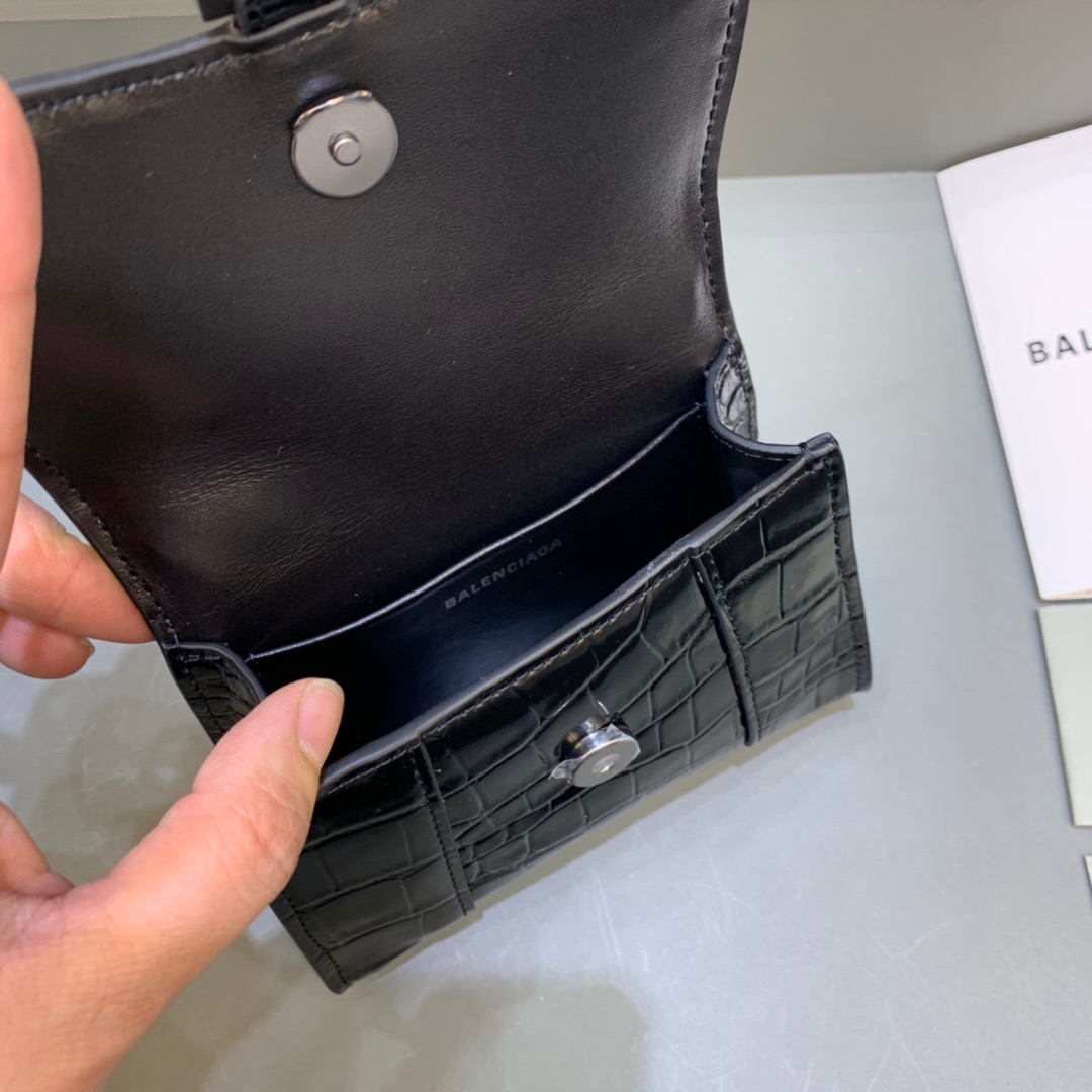 Balenciaga Hourglass Mini Handbag With Chain In Black, For Women, Women’s Bags 4.7in/12cm