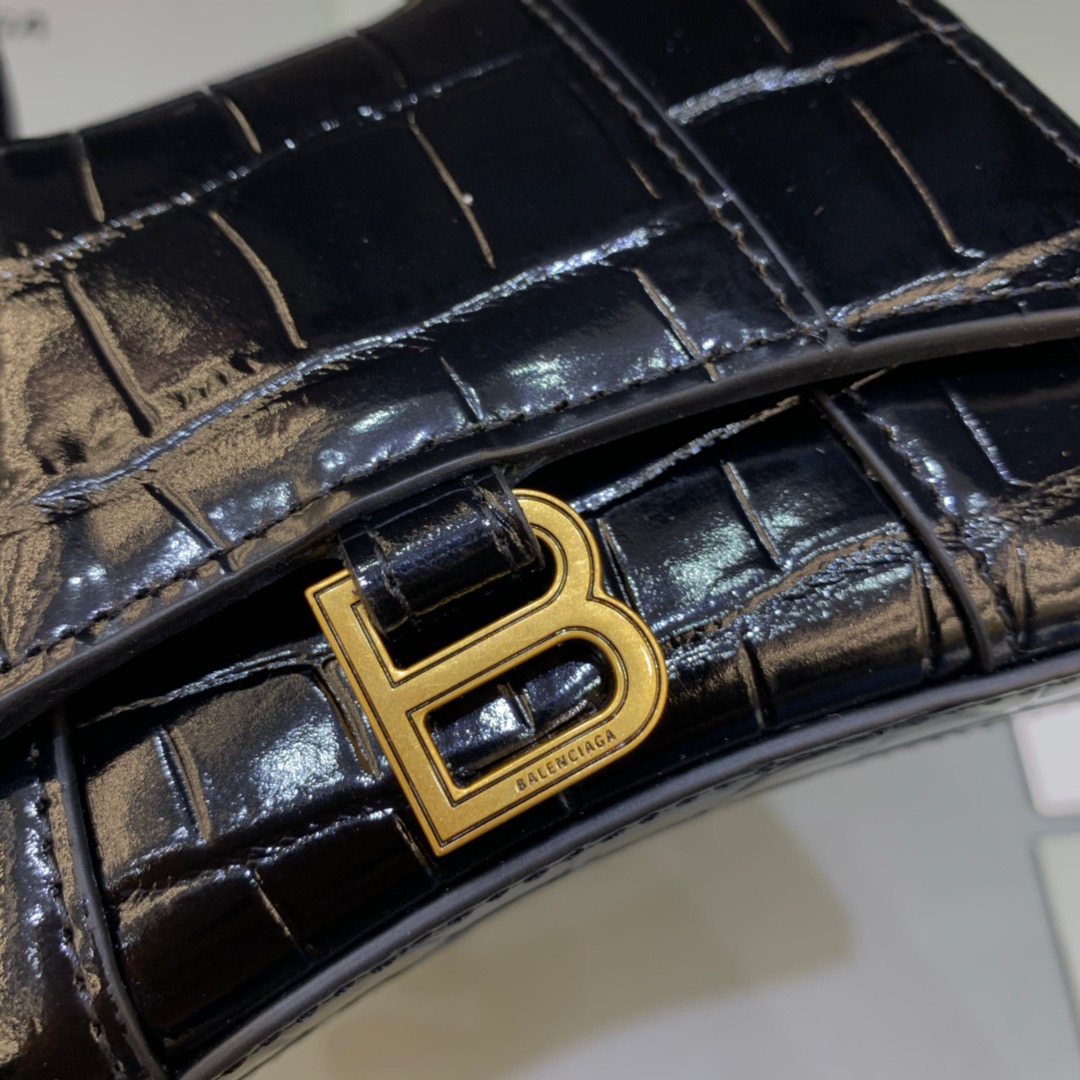 Balenciaga Hourglass Mini Handbag With Chain In Black, For Women, Women’s Bags 4.7in/12cm