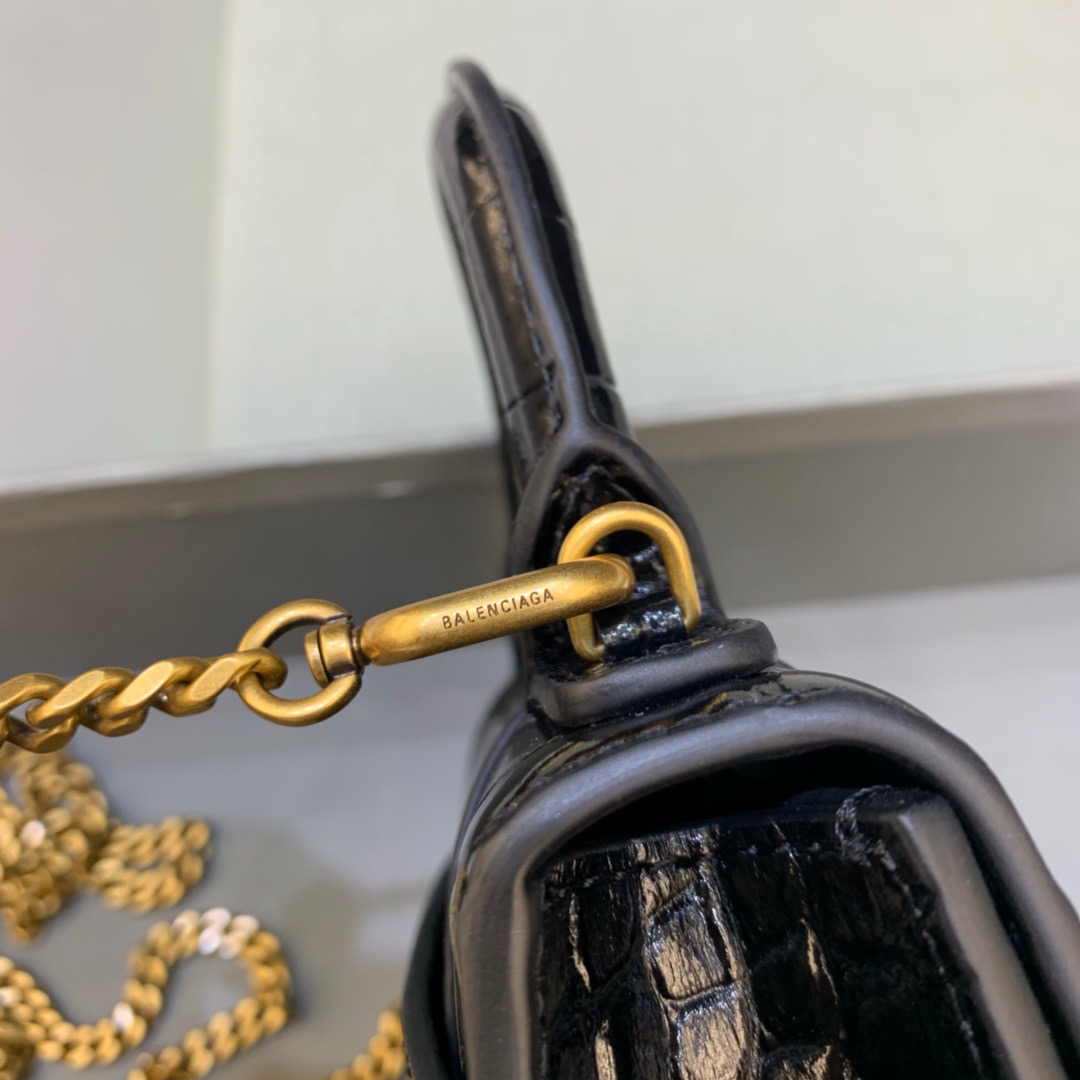 Balenciaga Hourglass Mini Handbag With Chain In Black, For Women, Women’s Bags 4.7in/12cm