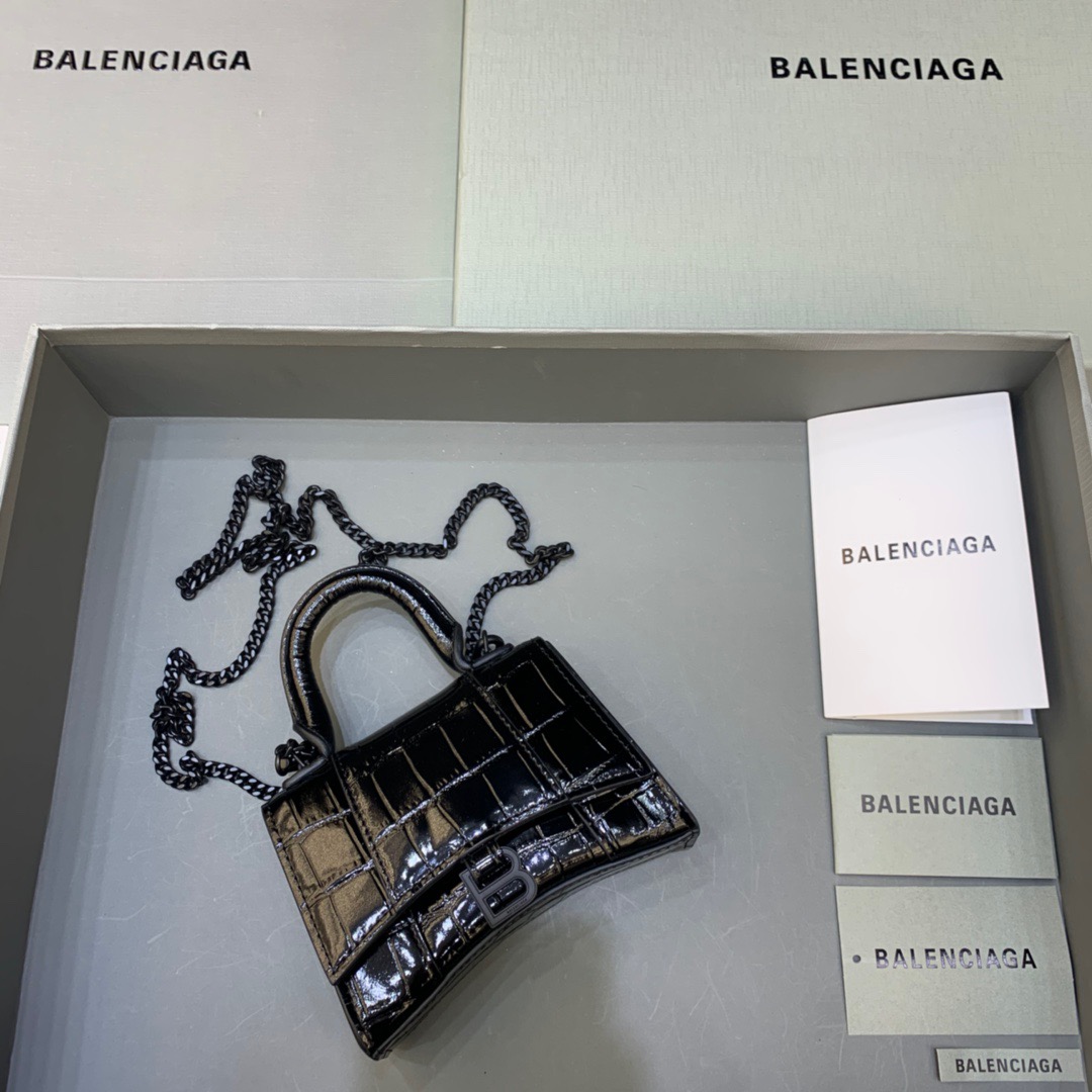 Balenciaga Hourglass Mini Handbag With Chain In Black, For Women, Women’s Bags 4.7in/12cm