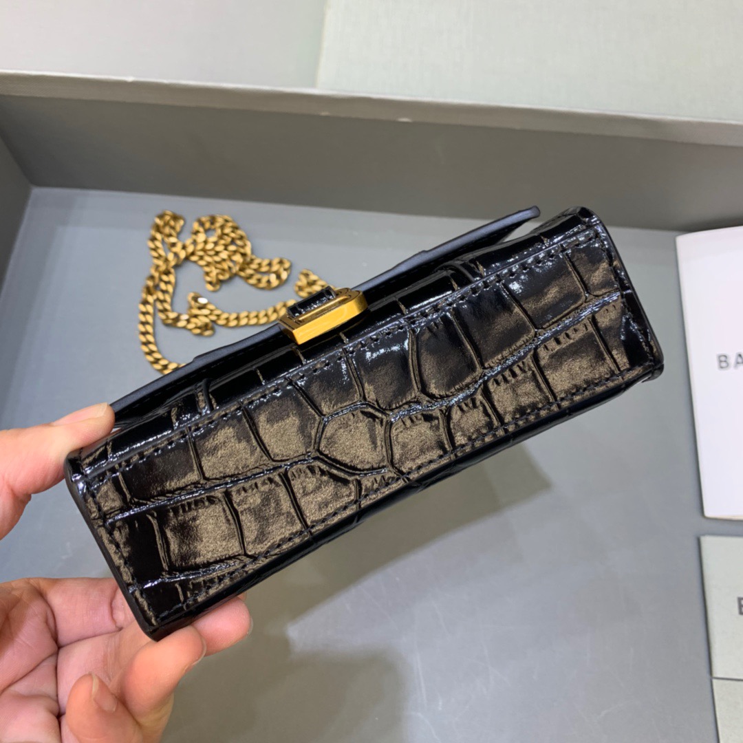 Balenciaga Hourglass Mini Handbag With Chain In Black, For Women, Women’s Bags 4.7in/12cm