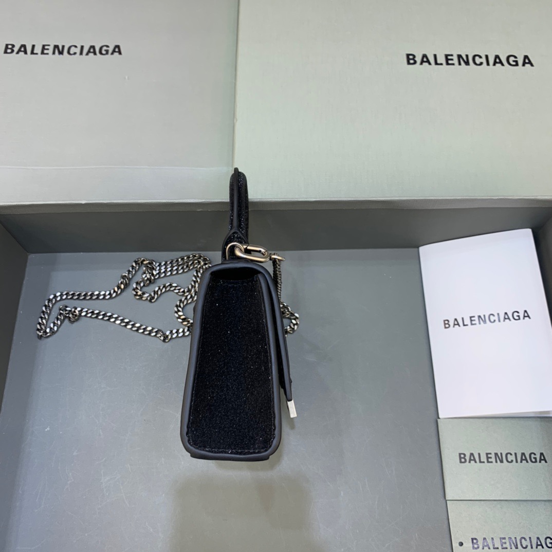 Balenciaga Hourglass Mini Handbag With Chain In Black, For Women, Women’s Bags 4.7in/12cm