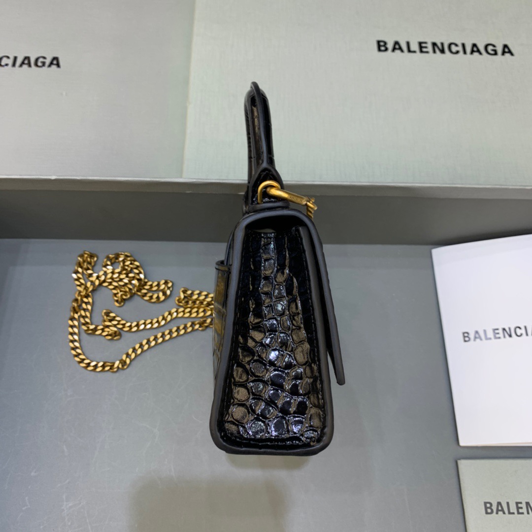 Balenciaga Hourglass Mini Handbag With Chain In Black, For Women, Women’s Bags 4.7in/12cm