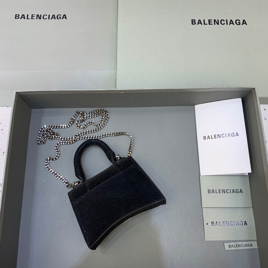Balenciaga Hourglass Mini Handbag With Chain In Black, For Women, Women’s Bags 4.7in/12cm