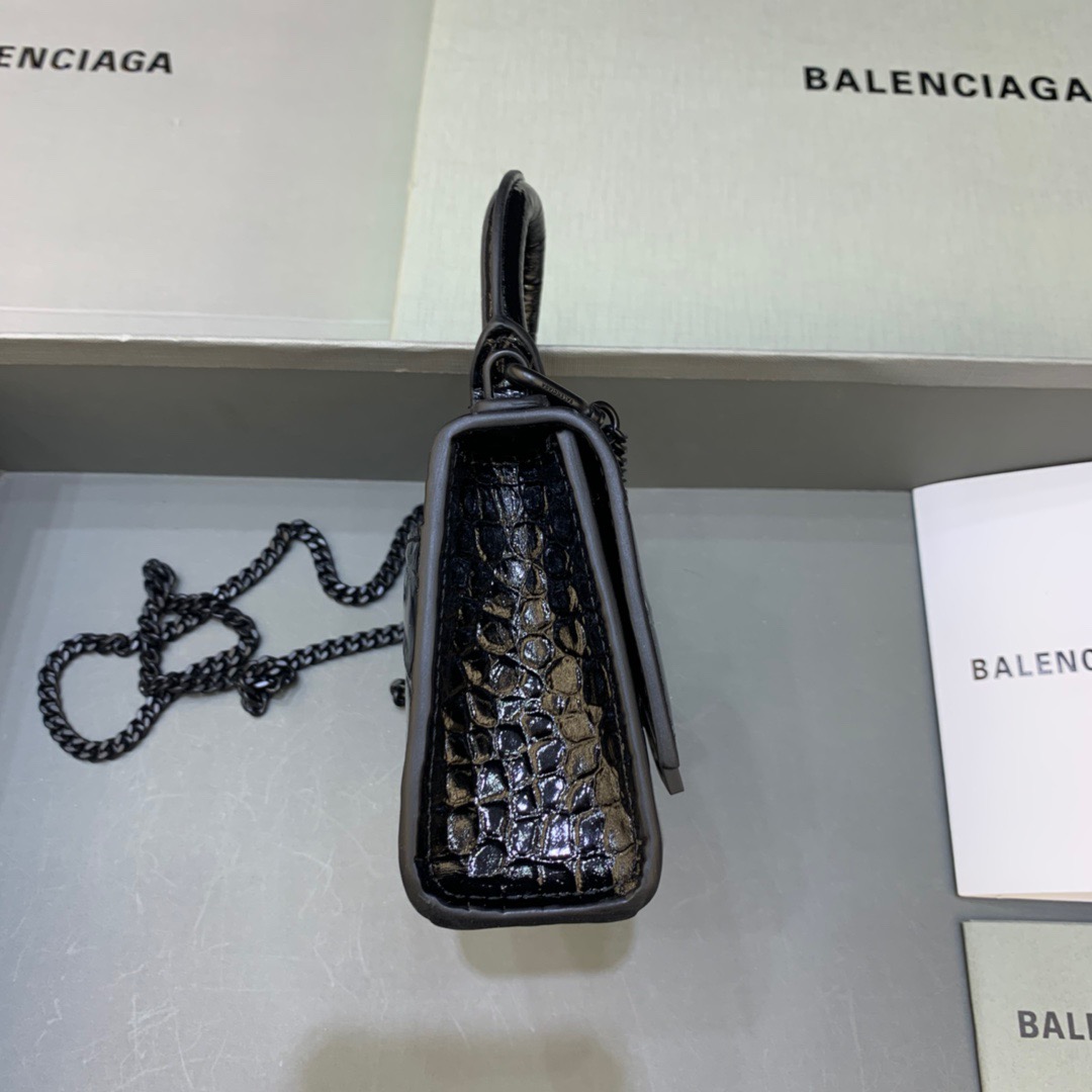 Balenciaga Hourglass Mini Handbag With Chain In Black, For Women, Women’s Bags 4.7in/12cm