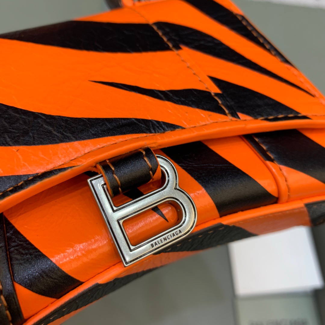 Balenciaga Hourglass Mini Handbag With Chain In Black And Orange, For Women, Women’s Bags 4.7in/12cm