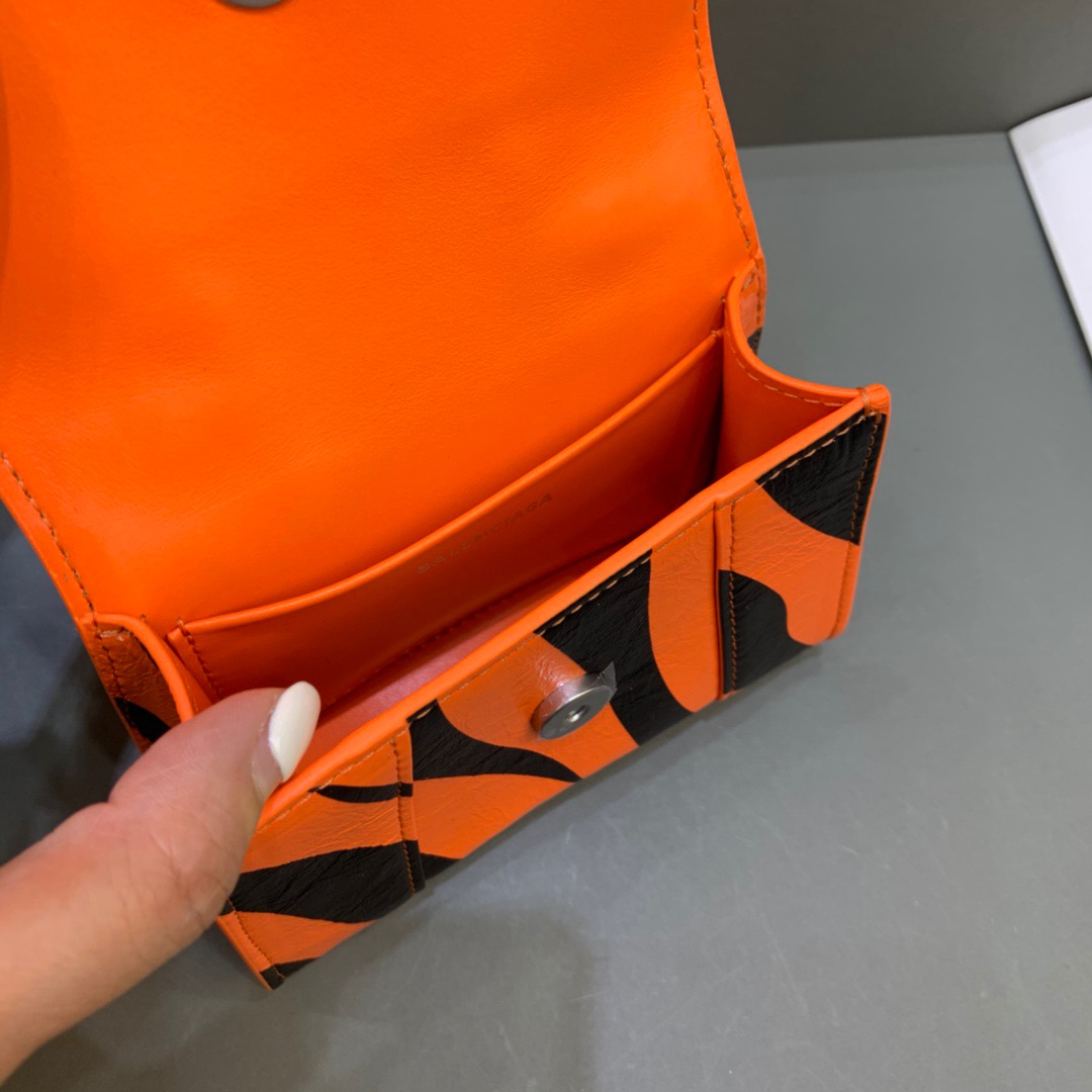 Balenciaga Hourglass Mini Handbag With Chain In Black And Orange, For Women, Women’s Bags 4.7in/12cm