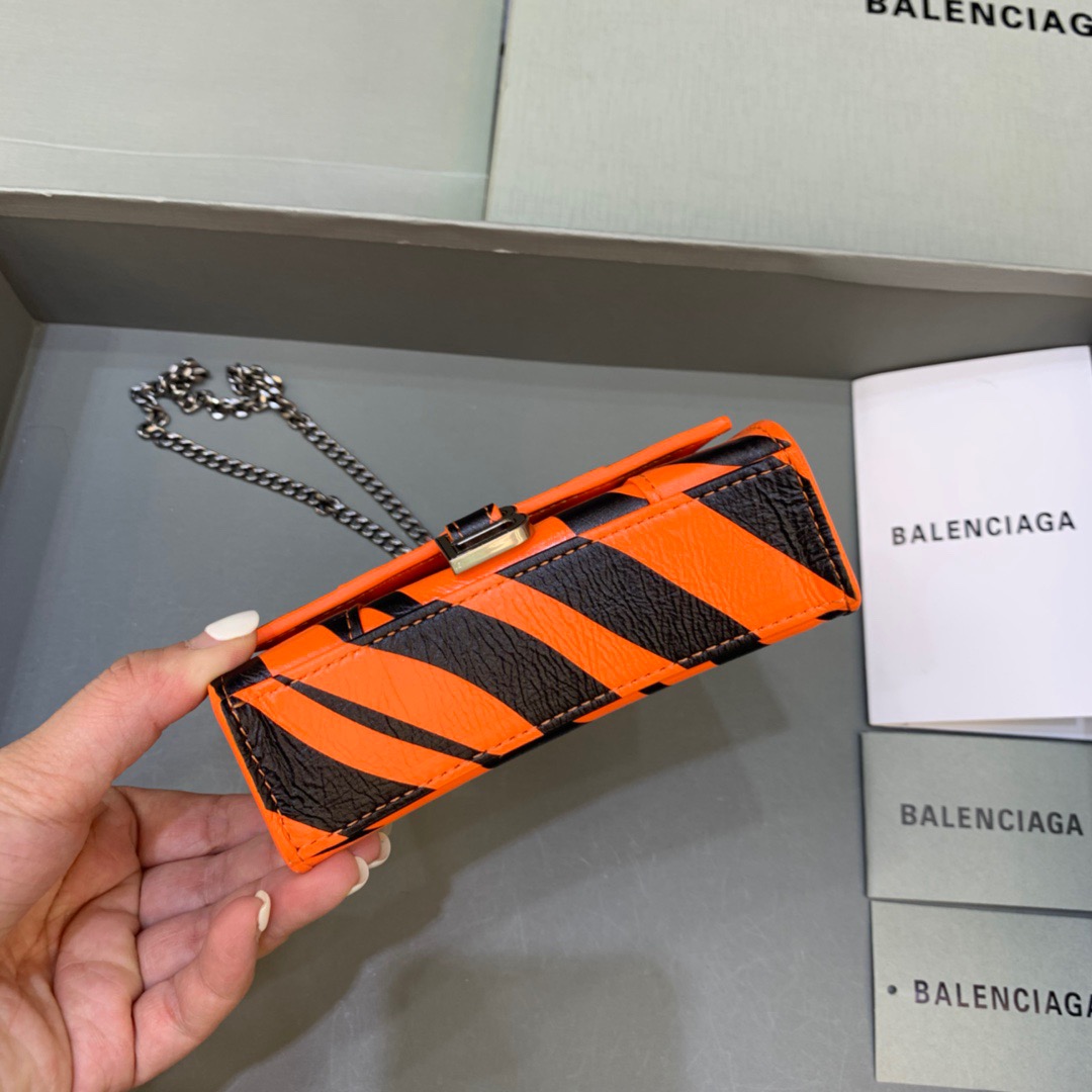 Balenciaga Hourglass Mini Handbag With Chain In Black And Orange, For Women, Women’s Bags 4.7in/12cm