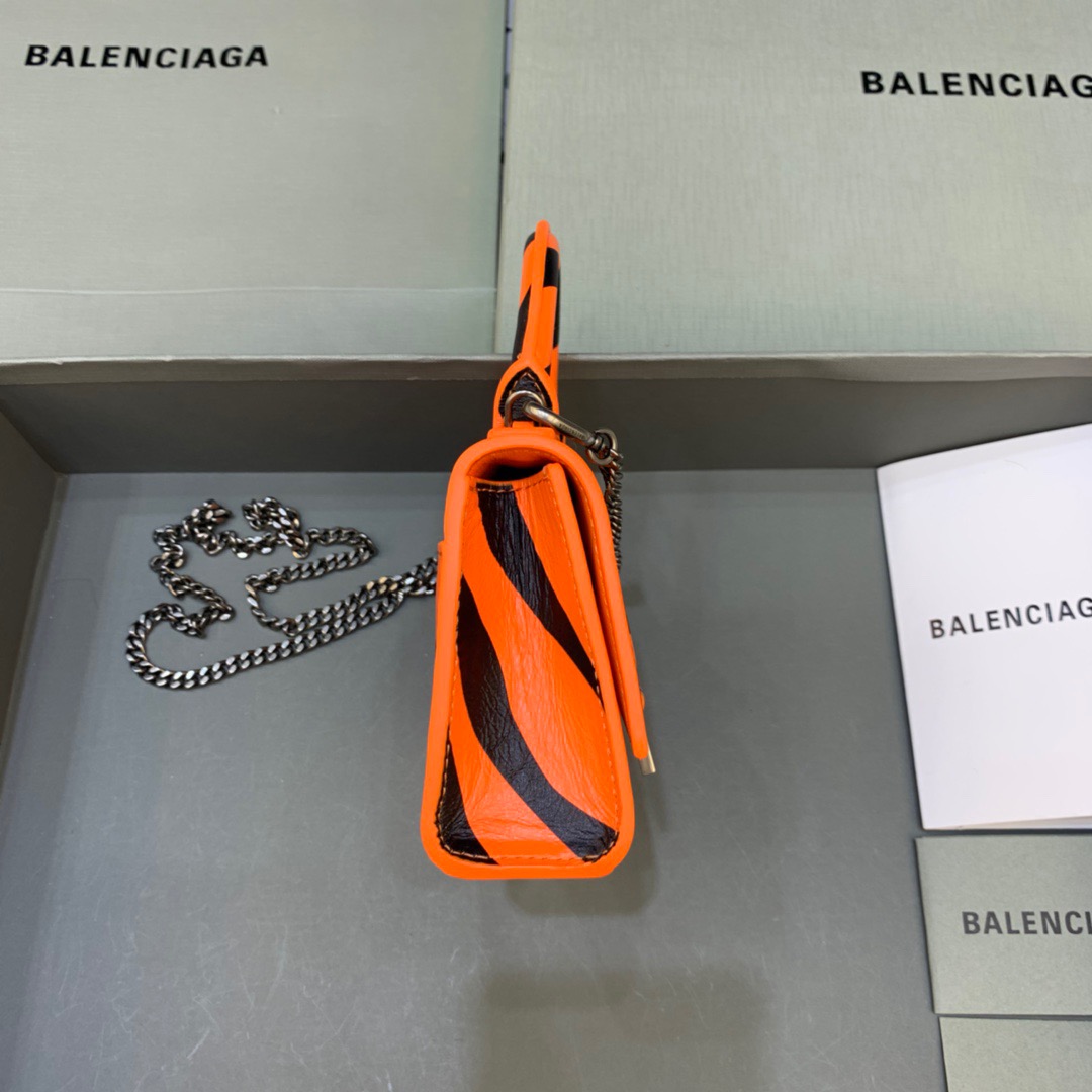 Balenciaga Hourglass Mini Handbag With Chain In Black And Orange, For Women, Women’s Bags 4.7in/12cm