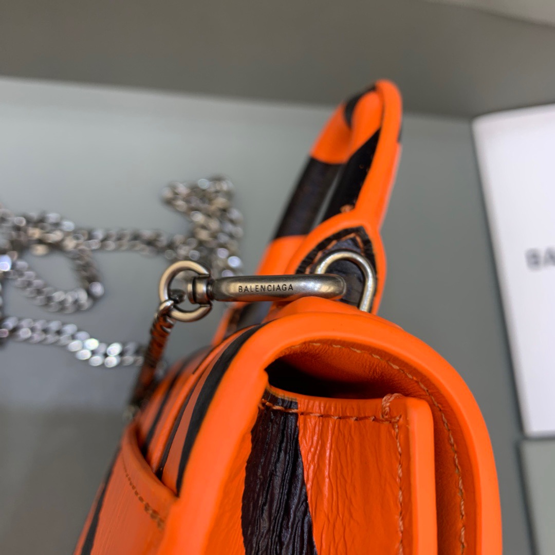 Balenciaga Hourglass Mini Handbag With Chain In Black And Orange, For Women, Women’s Bags 4.7in/12cm