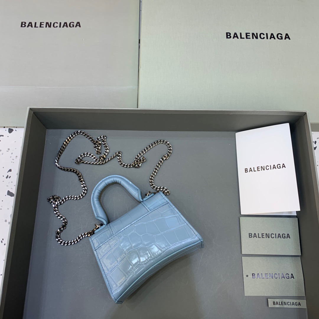 Balenciaga Hourglass Mini Handbag With Chain In Blue, For Women, Women’s Bags 4.7in/12cm