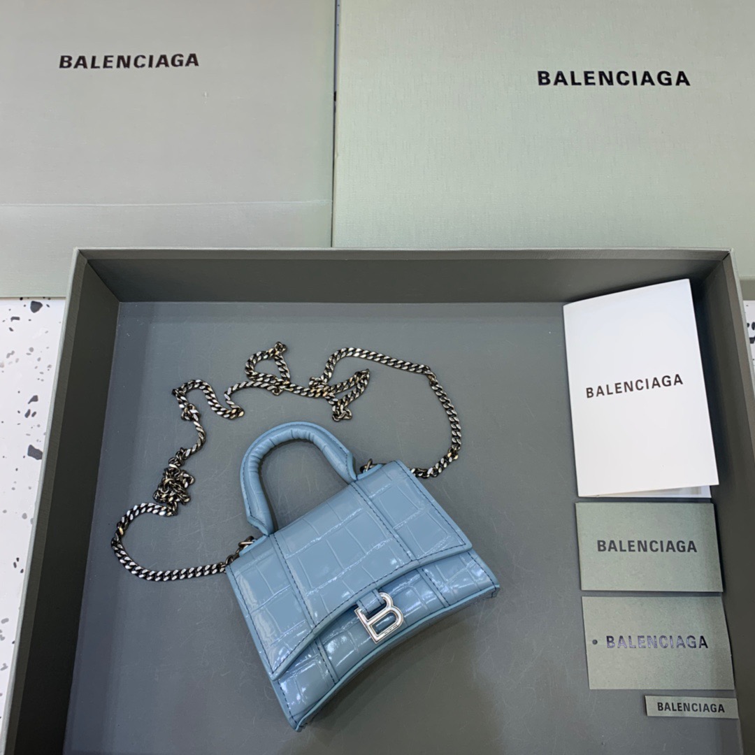 Balenciaga Hourglass Mini Handbag With Chain In Blue, For Women, Women’s Bags 4.7in/12cm