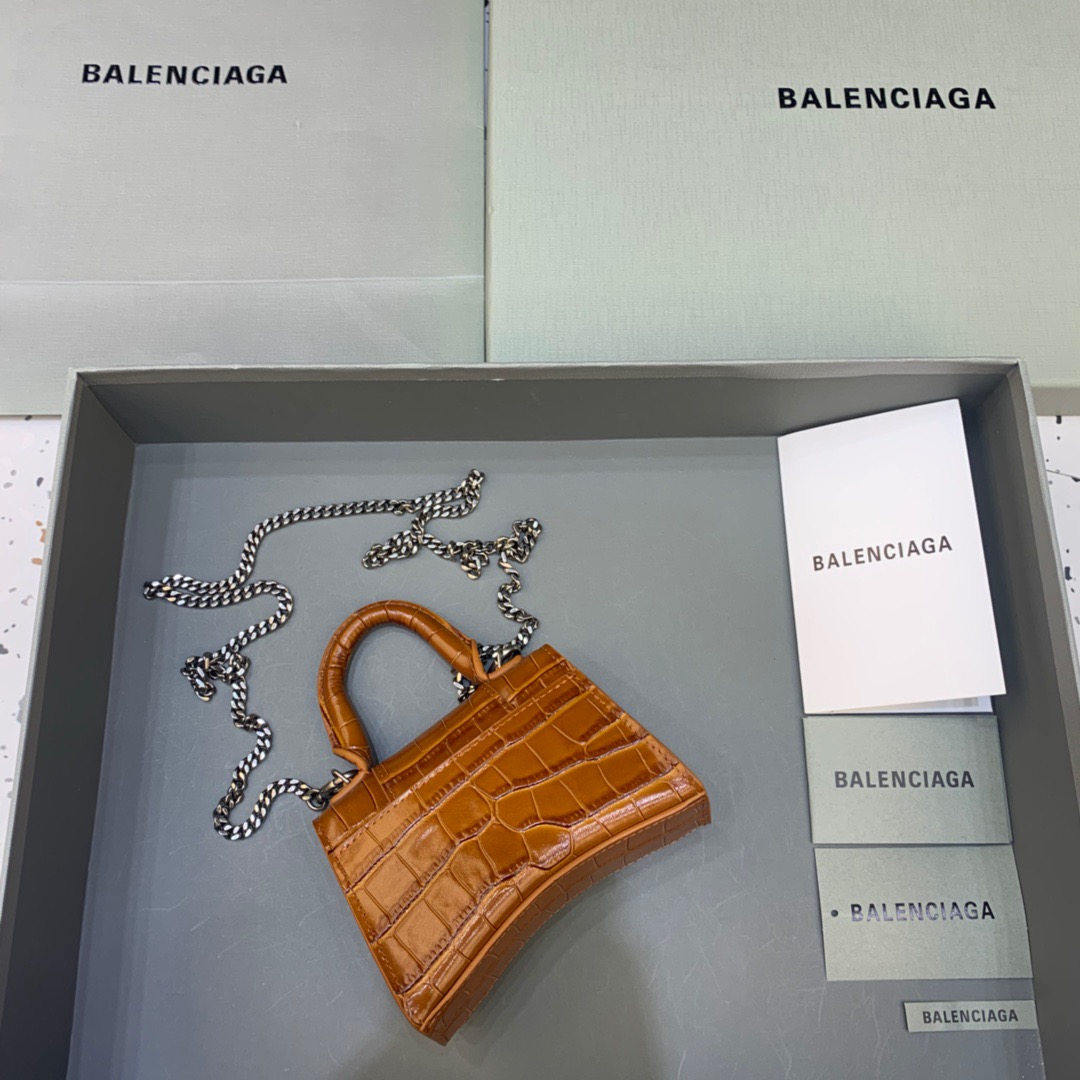 Balenciaga Hourglass Mini Handbag With Chain In Brown, For Women, Women’s Bags 4.7in/12cm