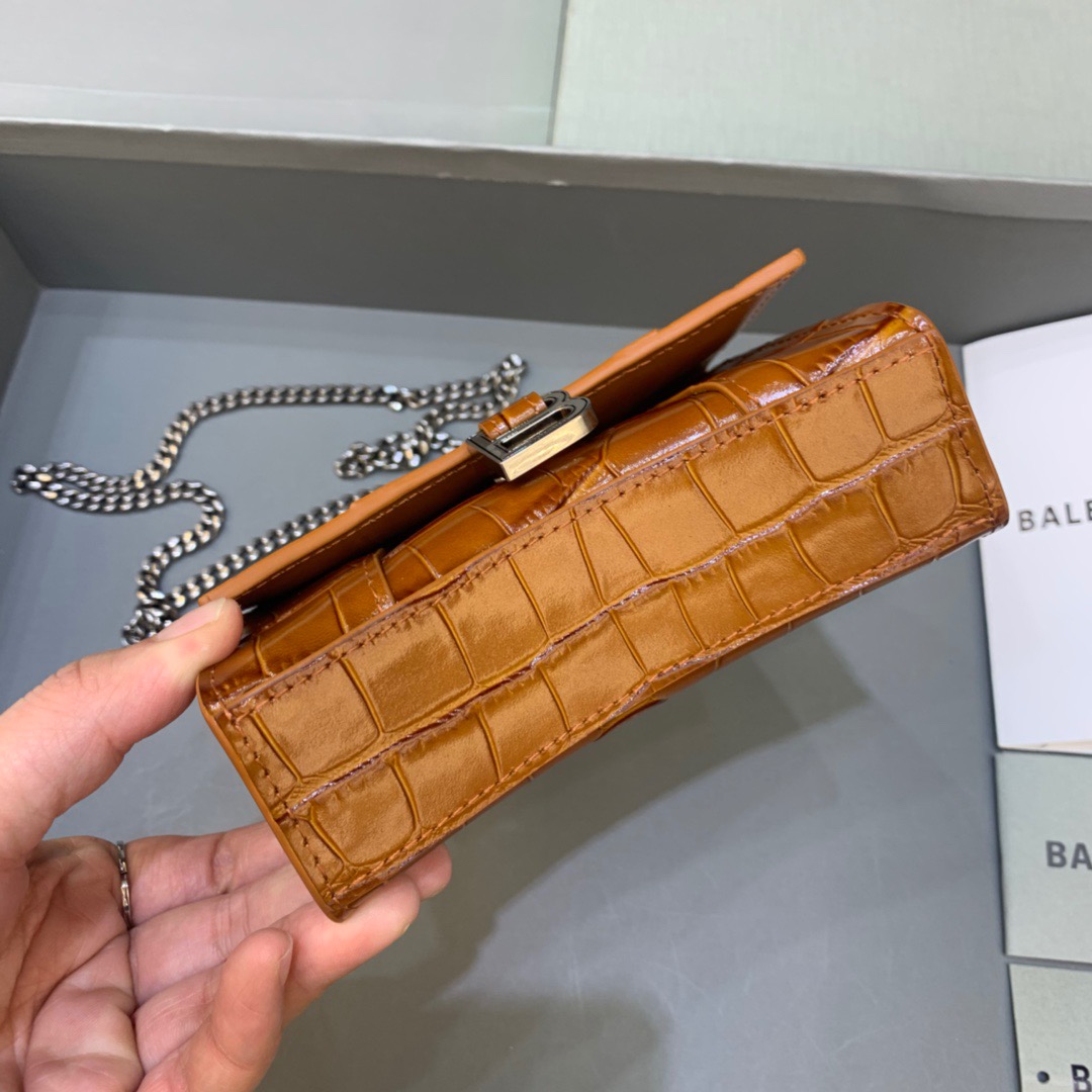 Balenciaga Hourglass Mini Handbag With Chain In Brown, For Women, Women’s Bags 4.7in/12cm