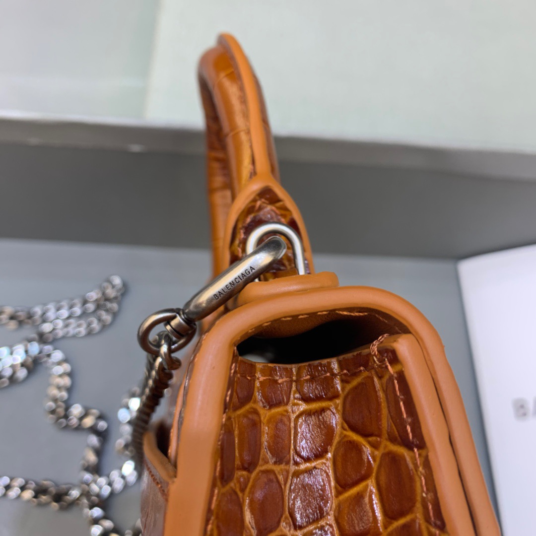 Balenciaga Hourglass Mini Handbag With Chain In Brown, For Women, Women’s Bags 4.7in/12cm