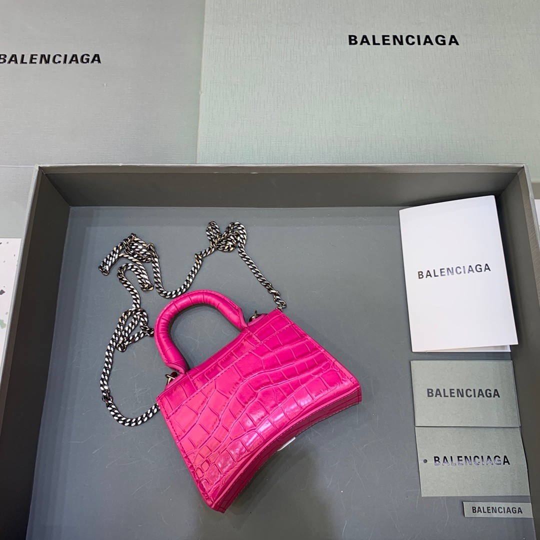 Balenciaga Hourglass Mini Handbag With Chain In Dark Pink, For Women, Women’s Bags 4.7in/12cm