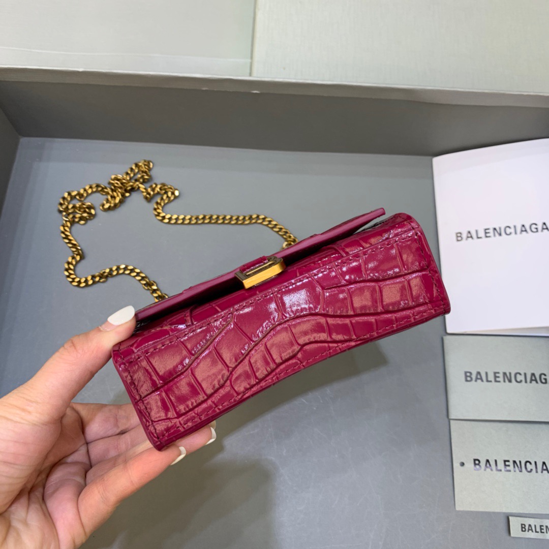 Balenciaga Hourglass Mini Handbag With Chain In Dark Red, For Women, Women’s Bags 4.7in/12cm