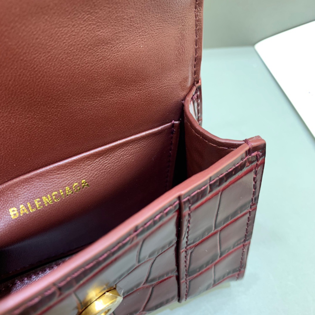 Balenciaga Hourglass Mini Handbag With Chain In Dark Red, For Women, Women’s Bags 4.7in/12cm
