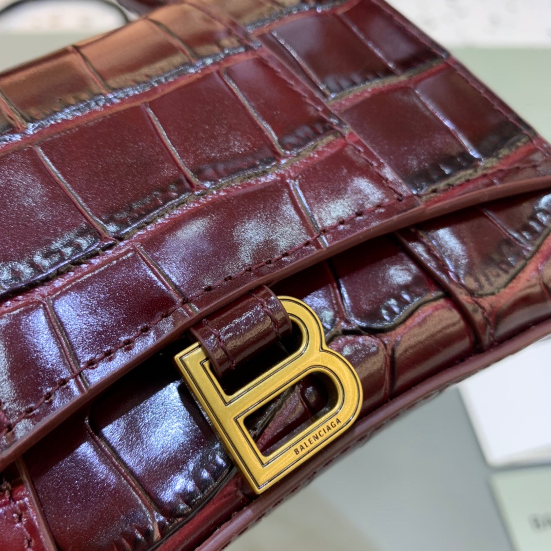 Balenciaga Hourglass Mini Handbag With Chain In Dark Red, For Women, Women’s Bags 4.7in/12cm