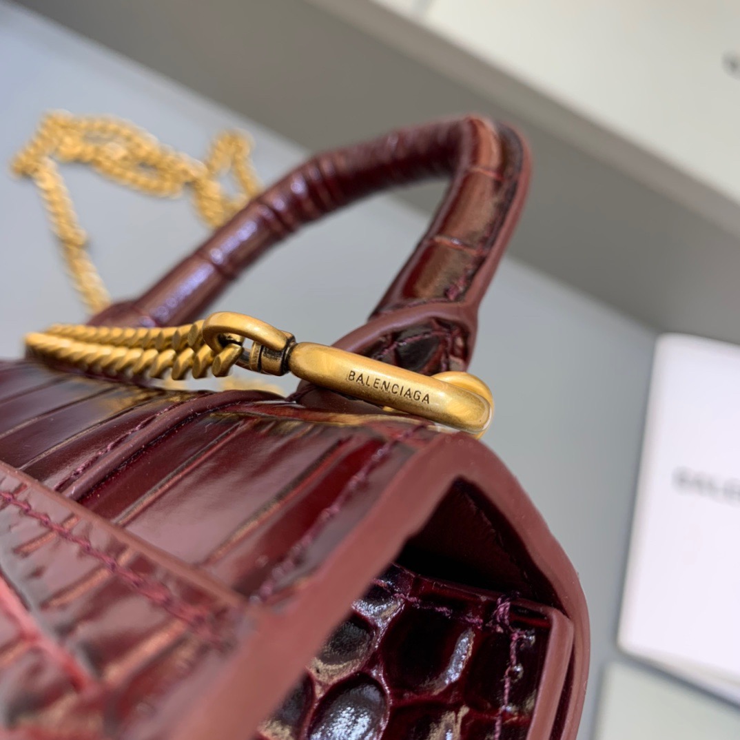 Balenciaga Hourglass Mini Handbag With Chain In Dark Red, For Women, Women’s Bags 4.7in/12cm