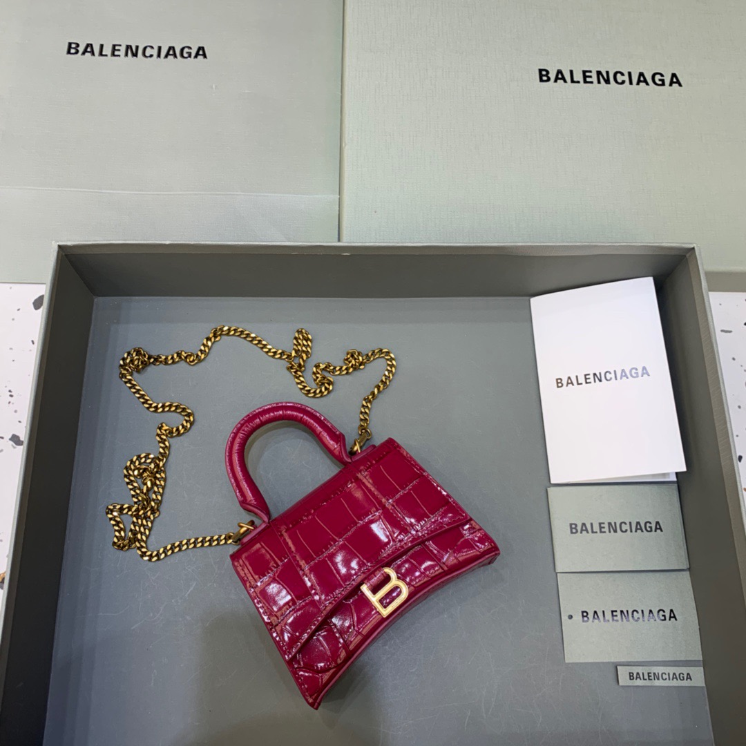 Balenciaga Hourglass Mini Handbag With Chain In Dark Red, For Women, Women’s Bags 4.7in/12cm