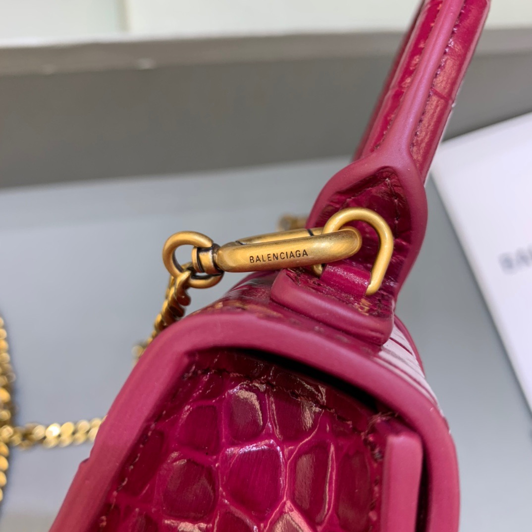 Balenciaga Hourglass Mini Handbag With Chain In Dark Red, For Women, Women’s Bags 4.7in/12cm