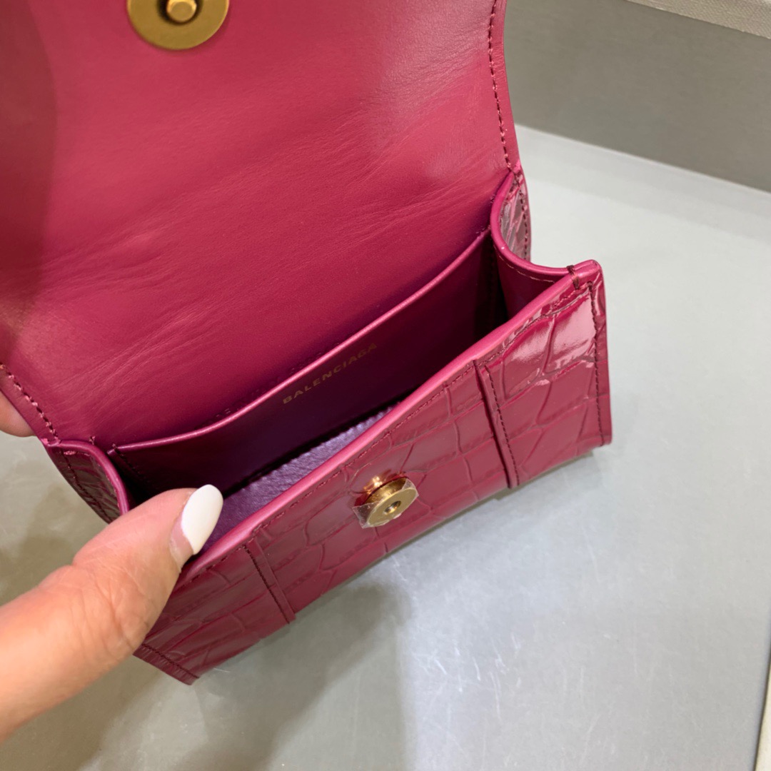 Balenciaga Hourglass Mini Handbag With Chain In Dark Red, For Women, Women’s Bags 4.7in/12cm