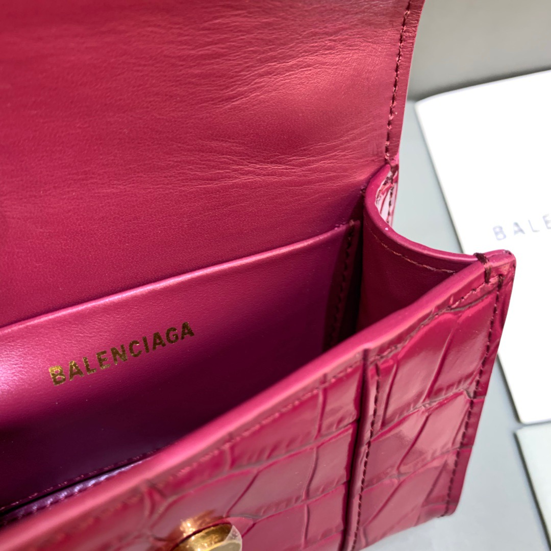 Balenciaga Hourglass Mini Handbag With Chain In Dark Red, For Women, Women’s Bags 4.7in/12cm