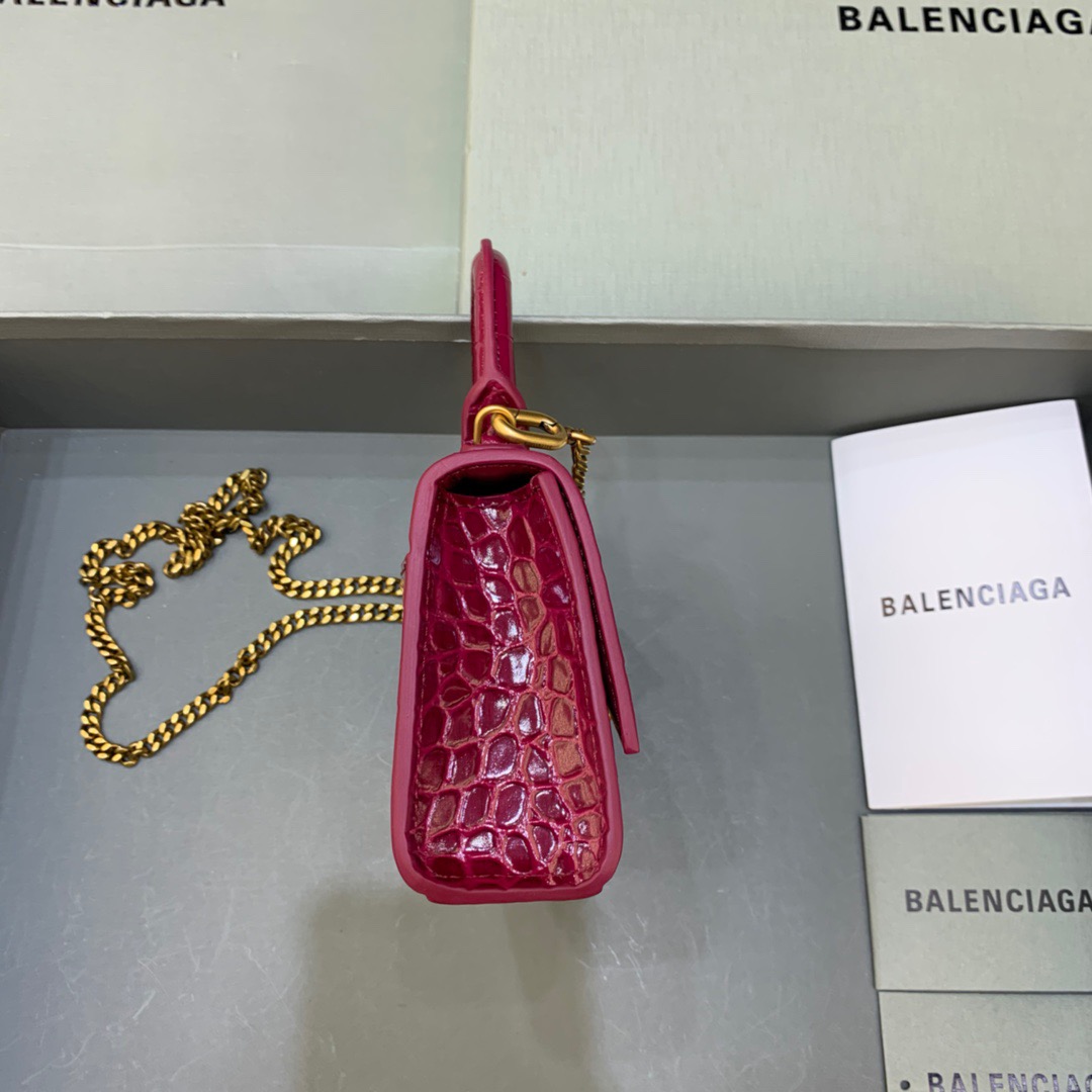 Balenciaga Hourglass Mini Handbag With Chain In Dark Red, For Women, Women’s Bags 4.7in/12cm