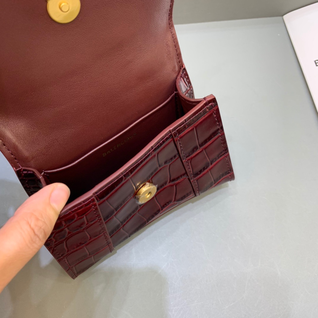 Balenciaga Hourglass Mini Handbag With Chain In Dark Red, For Women, Women’s Bags 4.7in/12cm