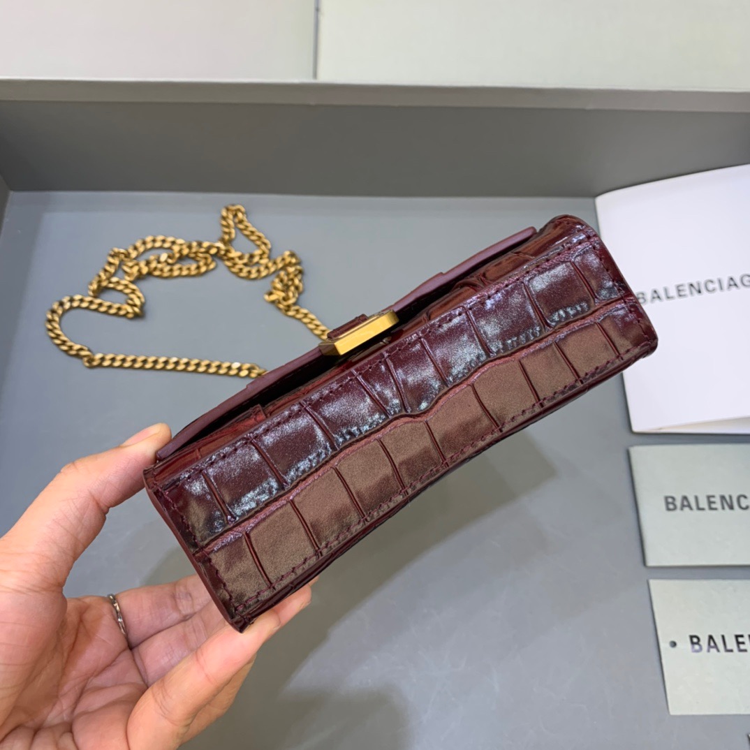 Balenciaga Hourglass Mini Handbag With Chain In Dark Red, For Women, Women’s Bags 4.7in/12cm