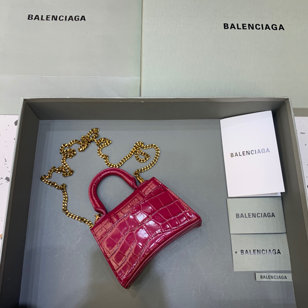 Balenciaga Hourglass Mini Handbag With Chain In Dark Red, For Women, Women’s Bags 4.7in/12cm