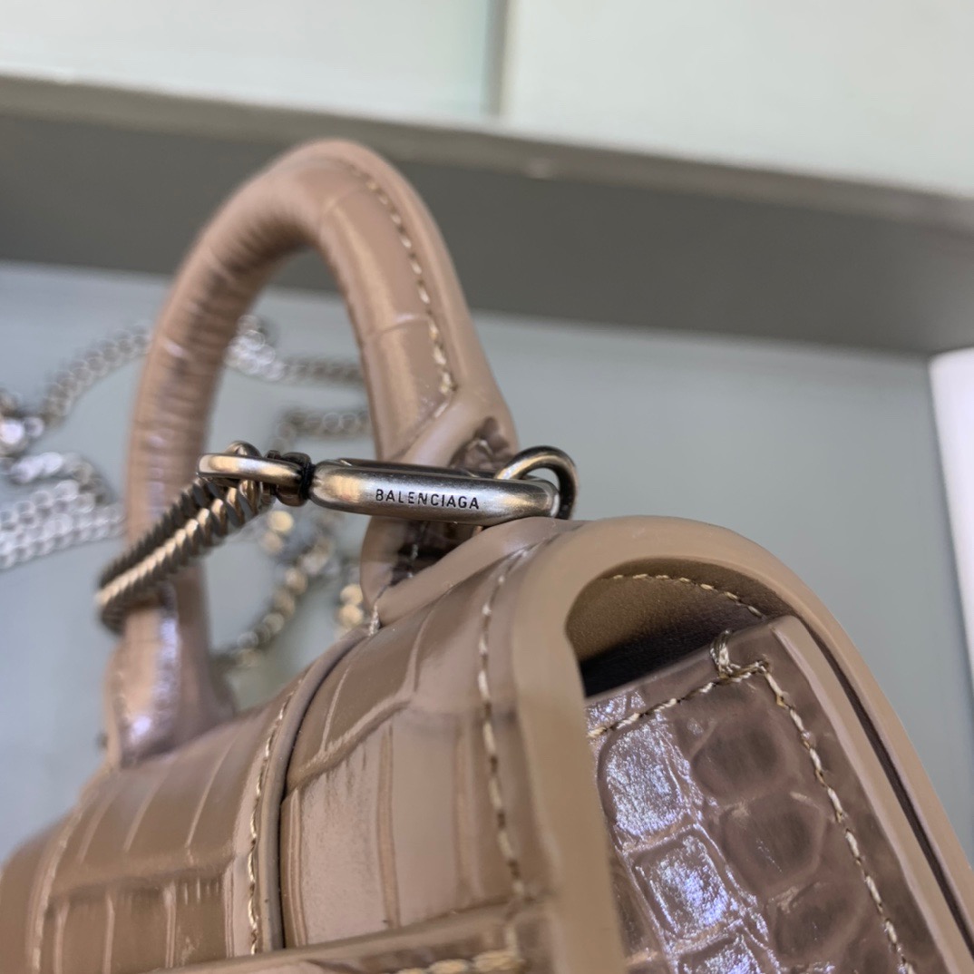 Balenciaga Hourglass Mini Handbag With Chain In Earth Brown, For Women, Women’s Bags 4.7in/12cm