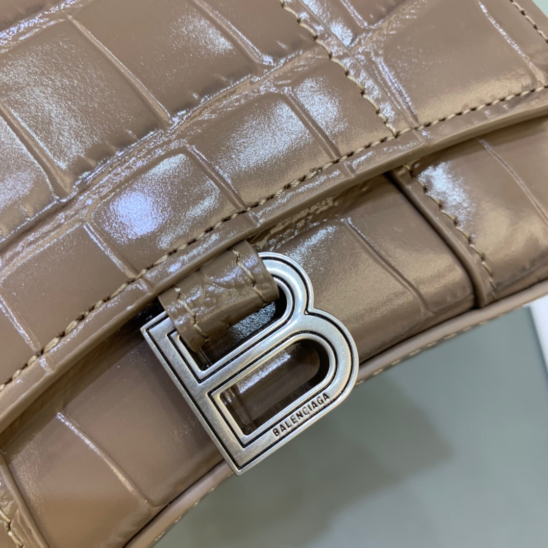 Balenciaga Hourglass Mini Handbag With Chain In Earth Brown, For Women, Women’s Bags 4.7in/12cm