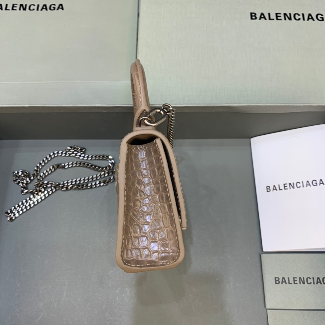 Balenciaga Hourglass Mini Handbag With Chain In Earth Brown, For Women, Women’s Bags 4.7in/12cm