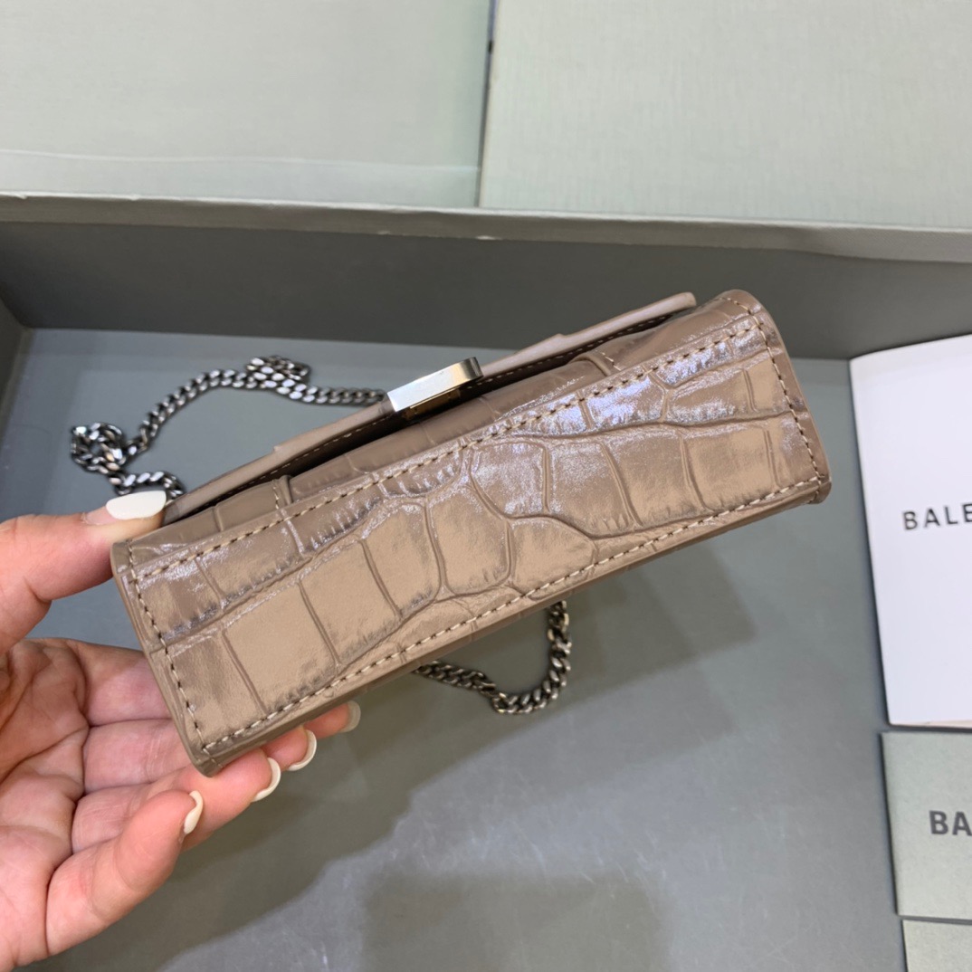 Balenciaga Hourglass Mini Handbag With Chain In Earth Brown, For Women, Women’s Bags 4.7in/12cm