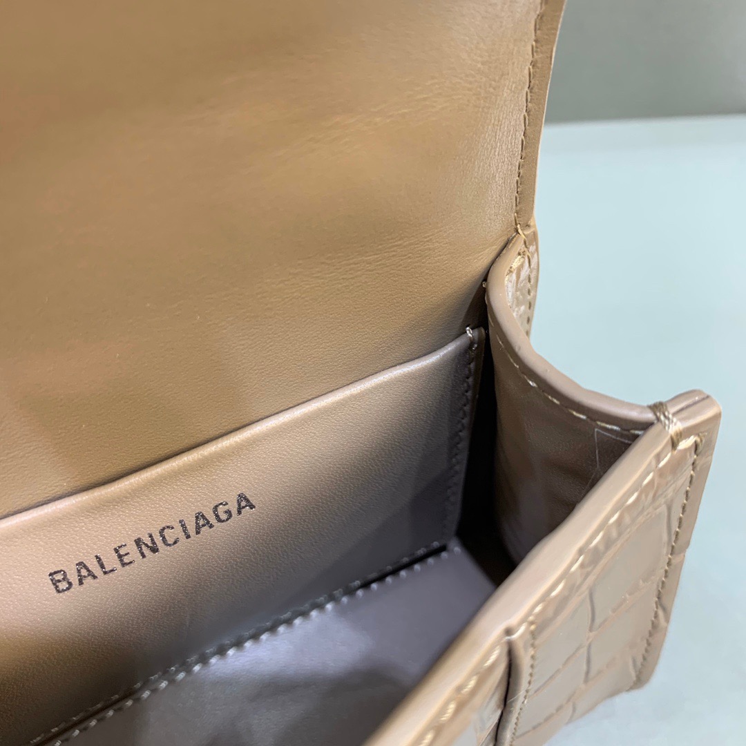 Balenciaga Hourglass Mini Handbag With Chain In Earth Brown, For Women, Women’s Bags 4.7in/12cm