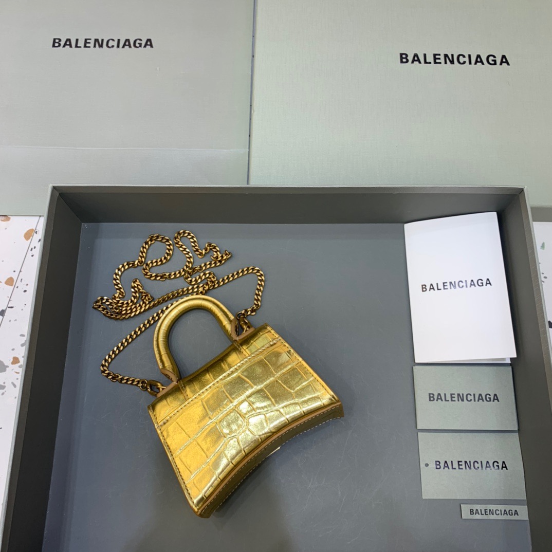 Balenciaga Hourglass Mini Handbag With Chain In Gold, For Women, Women’s Bags 4.7in/12cm 6646761S49