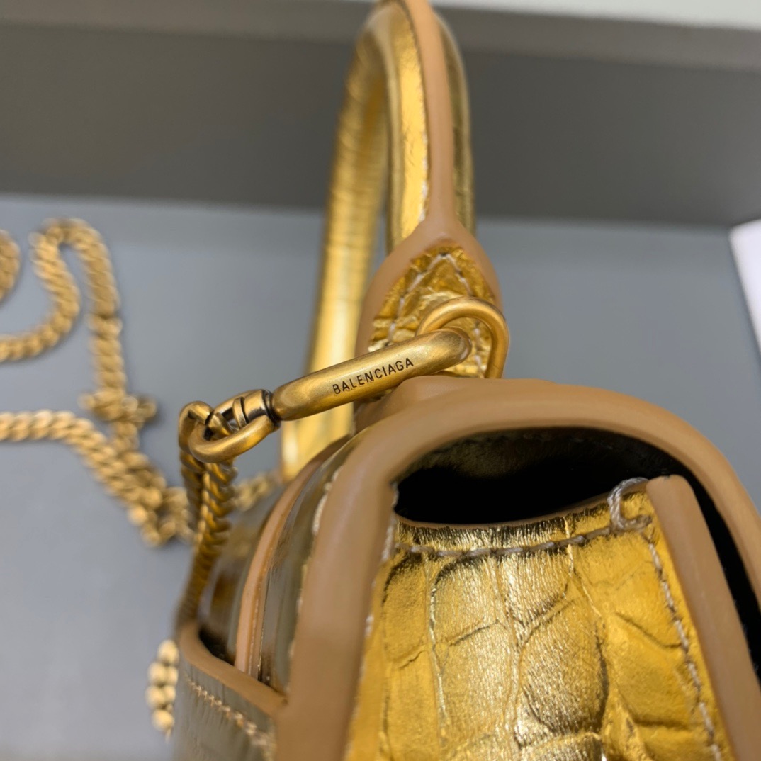 Balenciaga Hourglass Mini Handbag With Chain In Gold, For Women, Women’s Bags 4.7in/12cm 6646761S49