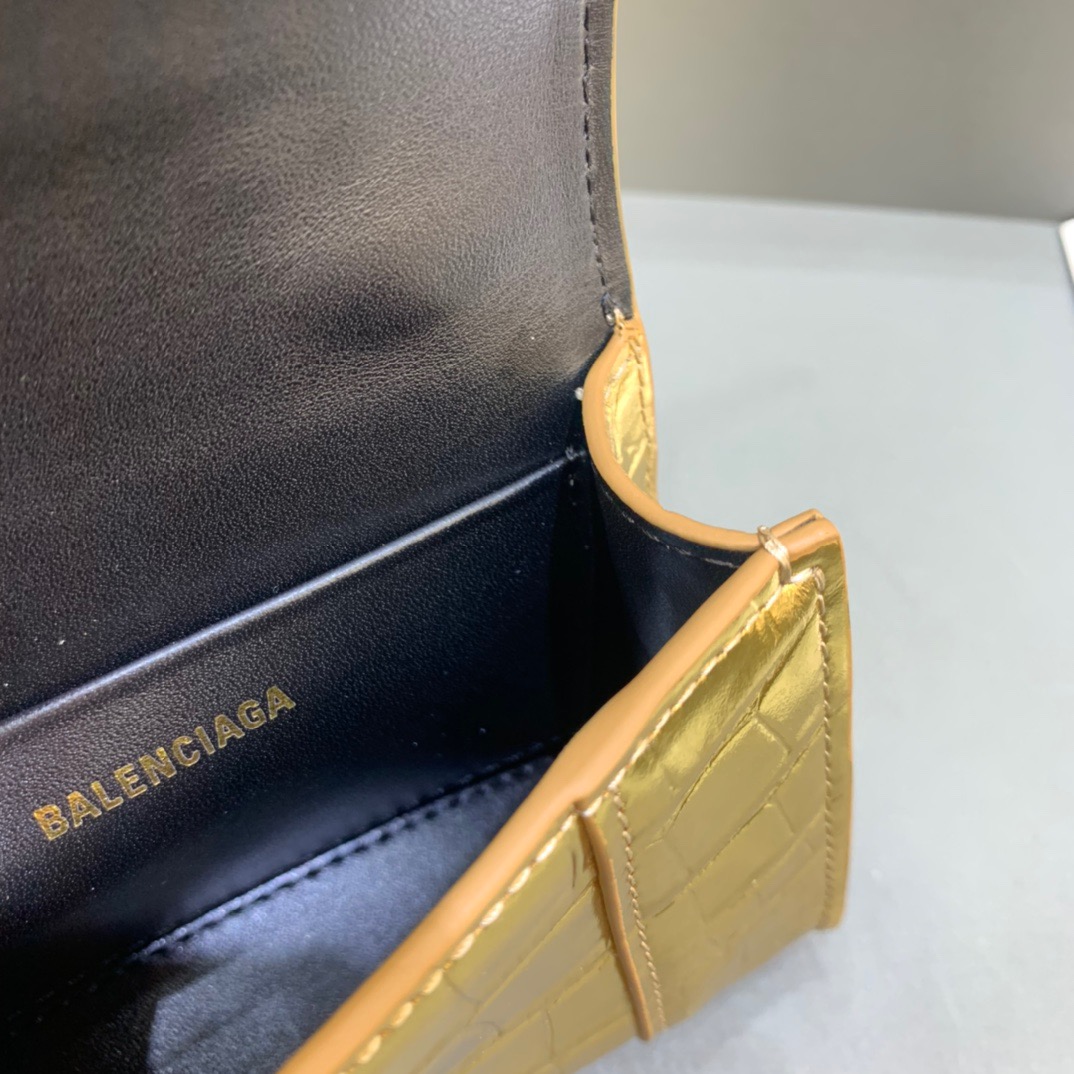 Balenciaga Hourglass Mini Handbag With Chain In Gold, For Women, Women’s Bags 4.7in/12cm 6646761S49
